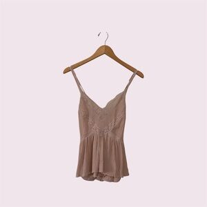 American Eagle Lace Trim Spaghetti Strap Tank - Mauve Taupe